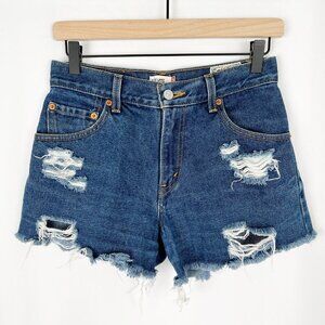 Vintage Re-Done Levi's Rigid High Waisted Denim Jean Shorts Distressed Relaxed 4